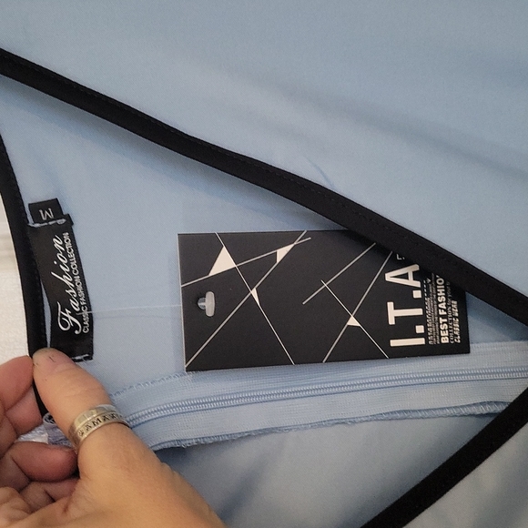 Light Blue Mod Retro Cats Sleeveless Crossover Swing Dress - Picture 7 of 8